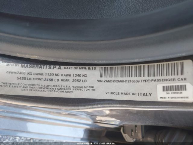 2017 MASERATI GHIBLI ZAM57RSA6H1216559 Photo 8
