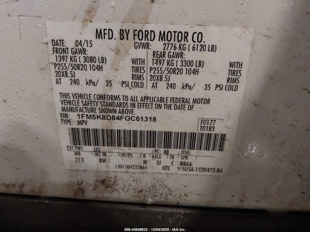 Ford EXPLORER XLT 2015 1FM5K8D84FGC61318 Image 9
