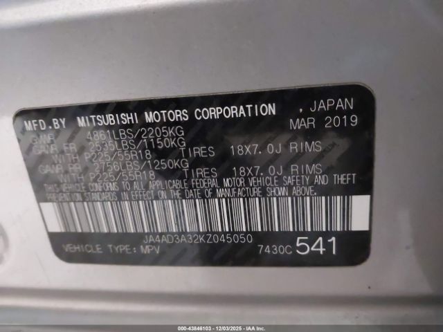 2019 MITSUBISHI OUTLANDER JA4AD3A32KZ045050 Photo 8
