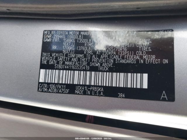 2006 TOYOTA TUNDRA 5TBDT44116S535419 Photo 8