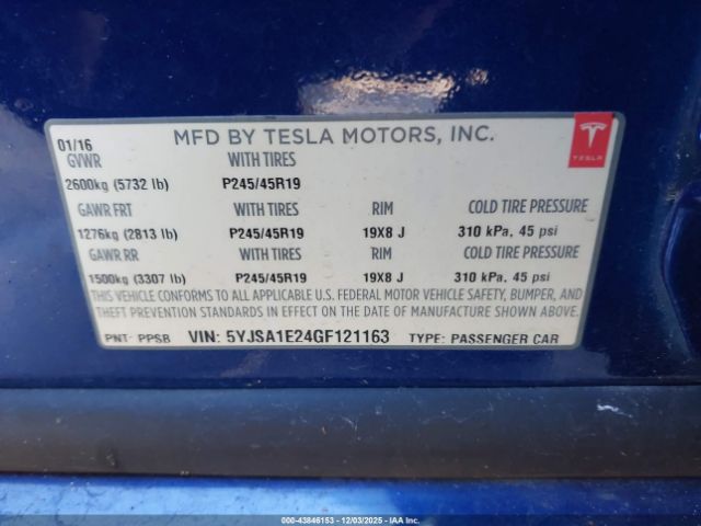 2016 TESLA MODEL S 5YJSA1E24GF121163 Photo 8