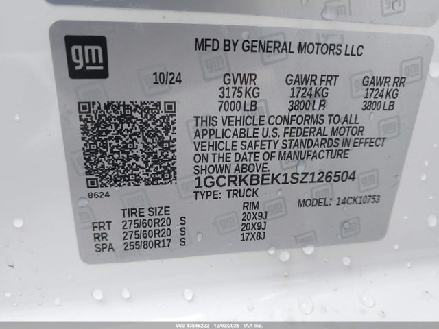 1GCRKBEK1SZ126504 Chevrolet Silverado 1500 4wd Standard Bed Custom