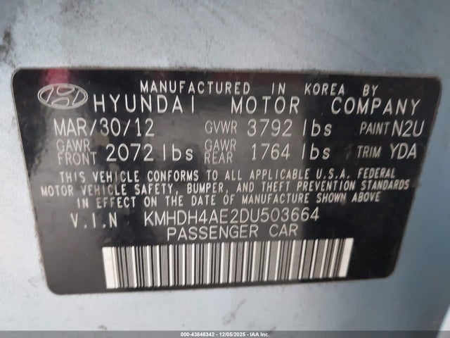 Продажа на аукционе авто 2013 Hyundai Elantra Limited, vin: KMHDH4AE2DU503664, номер лота: 43846342