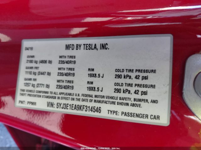 2019 TESLA MODEL 3 5YJ3E1EA9KF314546 Photo 8