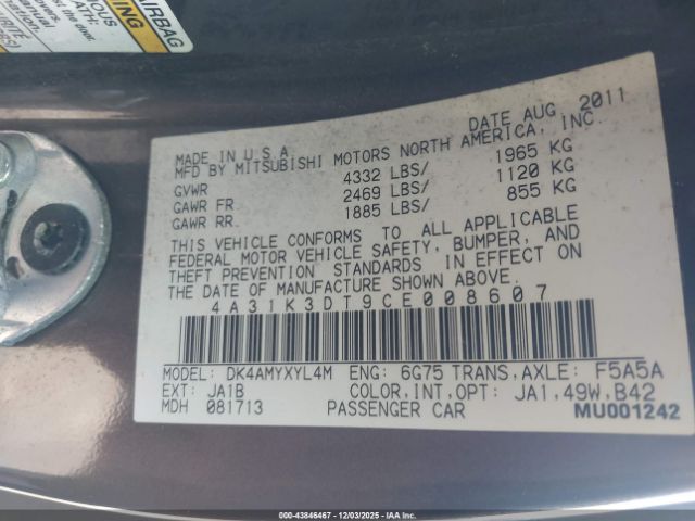 2012 MITSUBISHI ECLIPSE 4A31K3DT9CE008607 Photo 8