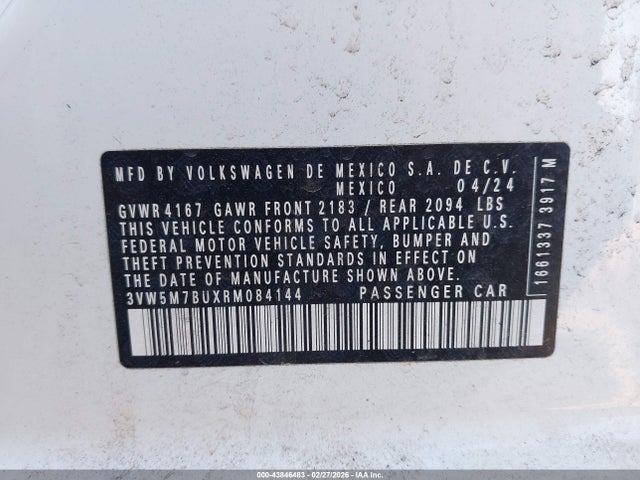 43846483 :رقم المزاد ، 3VW5M7BUXRM084144 vin ، 2024 Volkswagen Jetta 1.5t S مزاد بيع