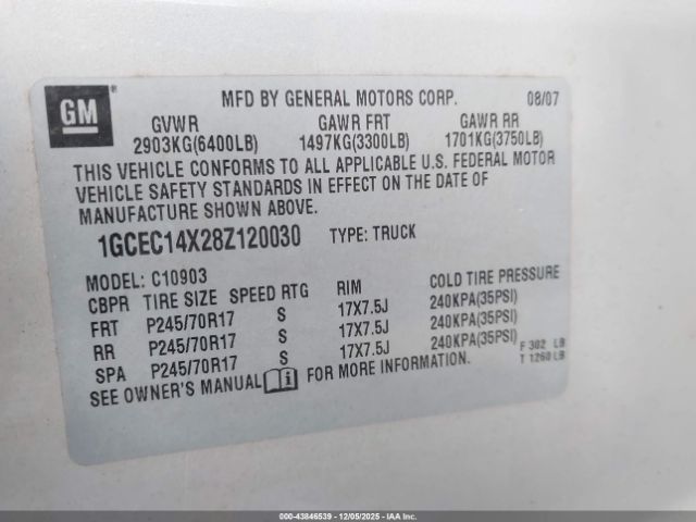 2008 CHEVROLET SILVERADO 1500 1GCEC14X28Z120030 Photo 8