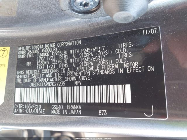 2008 TOYOTA HIGHLANDER JTEDS41A982027235 Photo 8