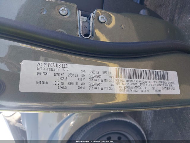 Aukcja sprzedaży 2017 Dodge Journey Se, vin: 3C4PDCAB1HT700743, numer aukcji: 43846567