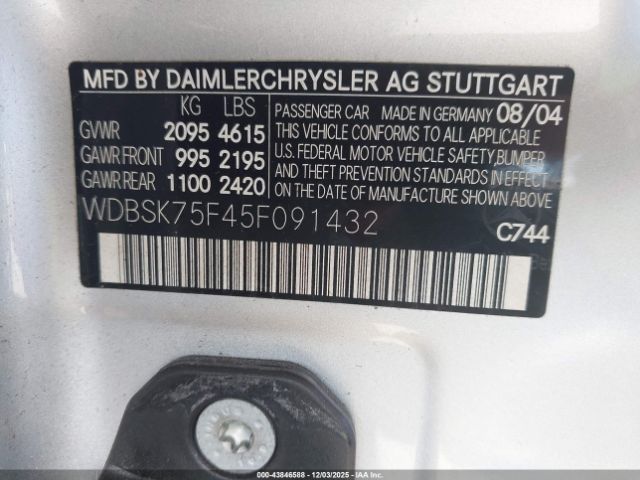 2005 MERCEDES-BENZ SL 500 WDBSK75F45F091432 Photo 8