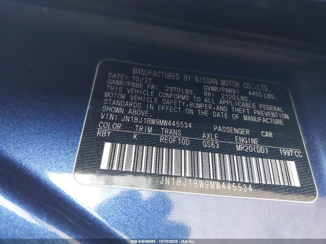JN1BJ1BW9MW445534 Nissan Rogue Sport Sv Awd Xtronic Cvt