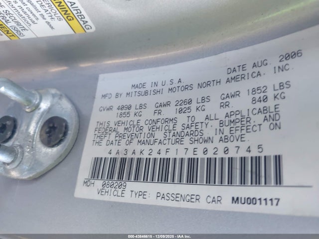 2007 MITSUBISHI ECLIPSE 4A3AK24F17E020745 Photo 8