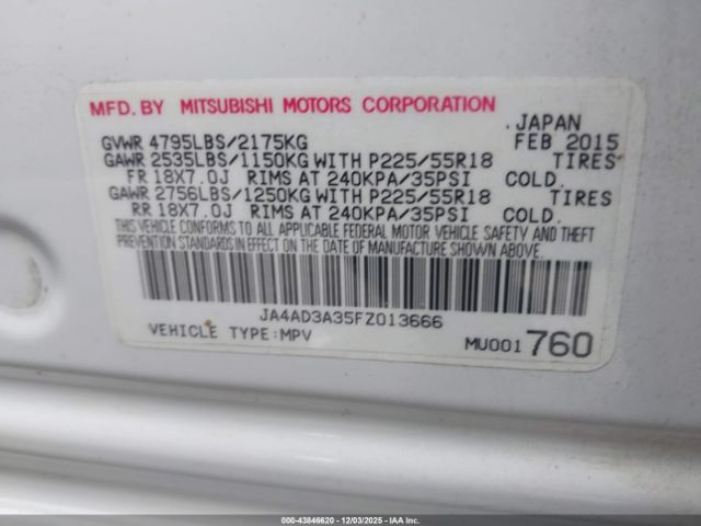 2015 MITSUBISHI OUTLANDER JA4AD3A35FZ013666 Photo 8