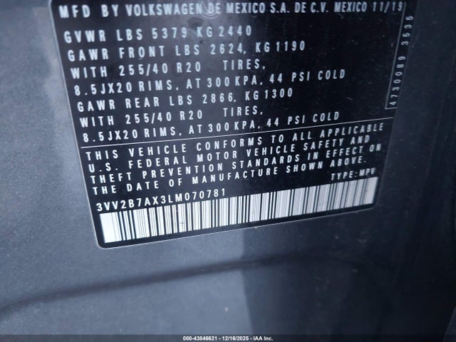 2020 VOLKSWAGEN TIGUAN 3VV2B7AX3LM070781 Photo 8