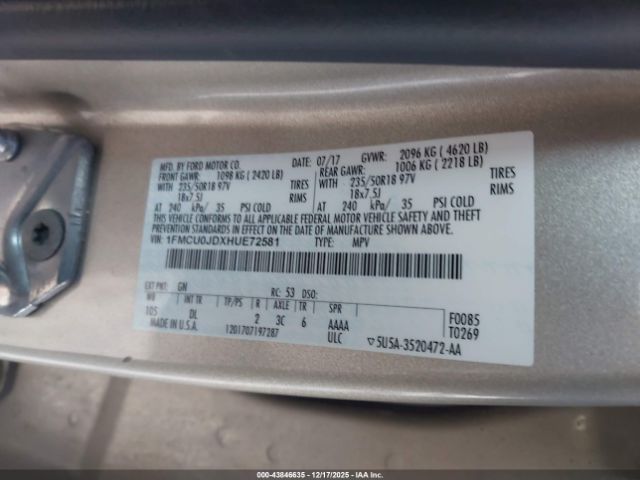 2017 FORD ESCAPE 1FMCU0JDXHUE72581 Photo 8