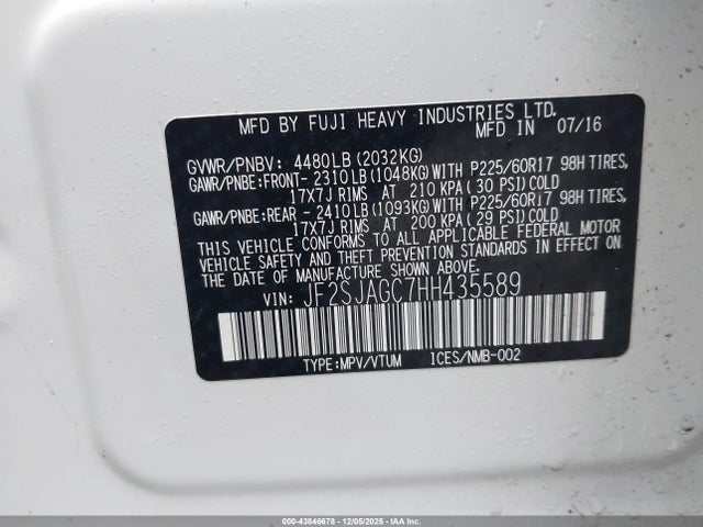 2017 SUBARU FORESTER JF2SJAGC7HH435589 Photo 8