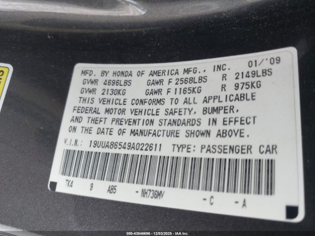 2009 ACURA TL 19UUA86549A022611 Photo 8