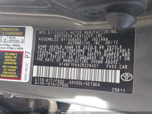 2012 TOYOTA CAMRY 4T4BF1FK4CR229401 Photo 8