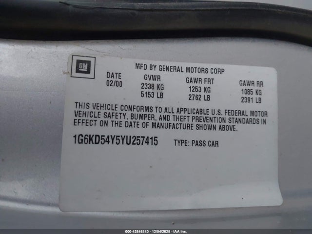 2000 CADILLAC DEVILLE 1G6KD54Y5YU257415 Photo 8