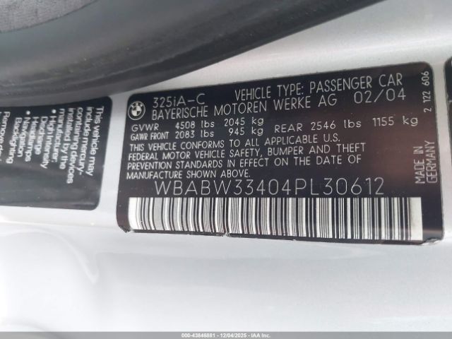 2004 BMW 325CI WBABW33404PL30612 Photo 8