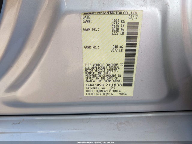 Nissan Altima 2.5 Sl 2017 1N4AL3AP2HC211838 Image 9