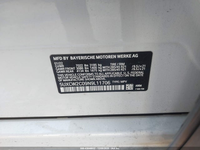 BMW X7 Xdrive40i 2022 5UXCW2C09N9L11706 Image 9