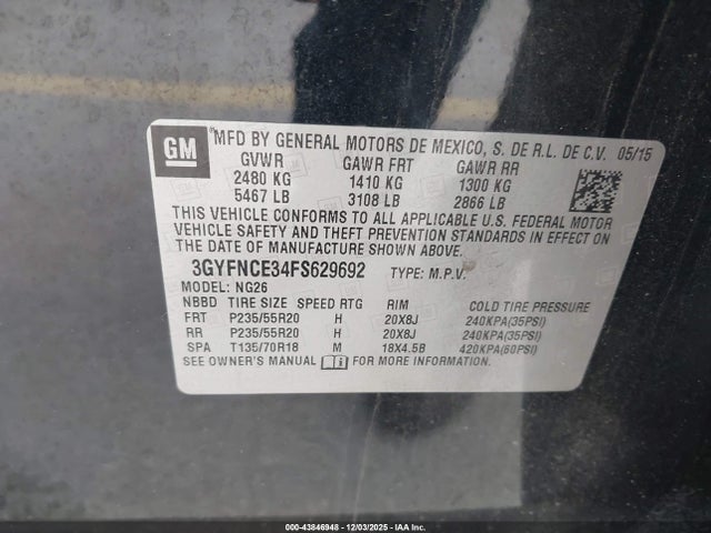 2015 CADILLAC SRX 3GYFNCE34FS629692 Photo 8