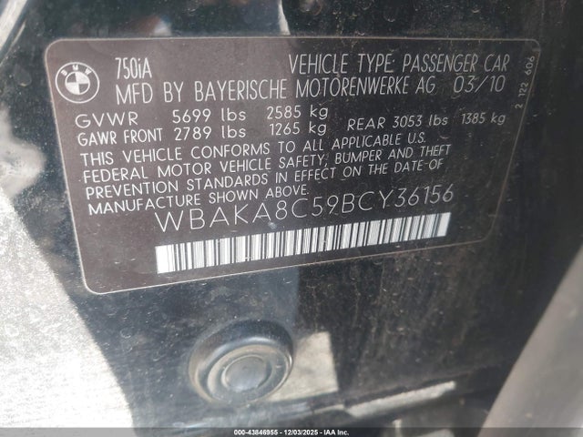 2011 BMW 750I WBAKA8C59BCY36156 Photo 8