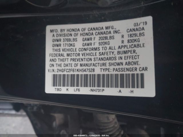 2019 HONDA CIVIC 2HGFC2F61KH547528 Photo 8