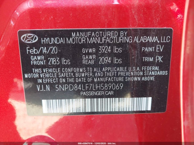 Hyundai mpi nu 2020 5NPD84LF7LH589069 Image 9