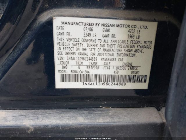 2006 NISSAN ALTIMA 1N4AL11D96C244889 Photo 8