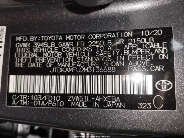 2021 TOYOTA PRIUS JTDKAMFU2M3136688 Photo 8