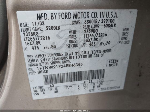 2004 FORD F-250 1FTNW21P24EB46355 Photo 8