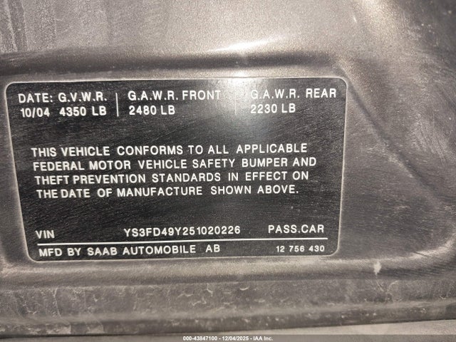 2005 SAAB 9-3 YS3FD49Y251020226 Photo 8