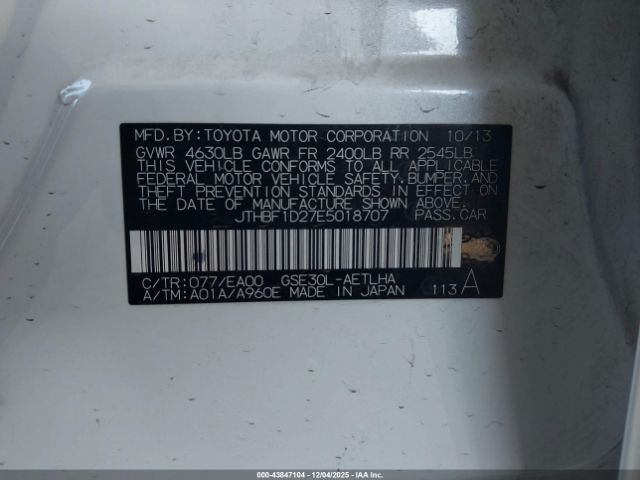 2014 LEXUS IS 250 JTHBF1D27E5018707 Photo 8