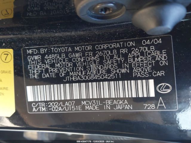 2004 LEXUS ES 330 JTHBA30G845042511 Photo 8