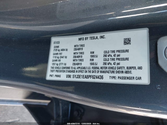 Продаж на аукціоні авто 2023 Tesla Model 3 Rear-wheel Drive, vin: 5YJ3E1EA8PF624436, номер лоту: 43847215
