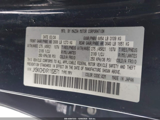 Продажа на аукционе авто 2024 Mazda Cx-90 3.3 Turbo Premium, vin: JM3KKDHDXR1162671, номер лота: 43847233