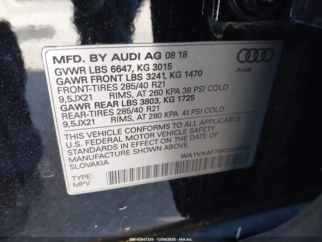 2019 AUDI Q7 WA1VAAF76KD000748 Photo 8