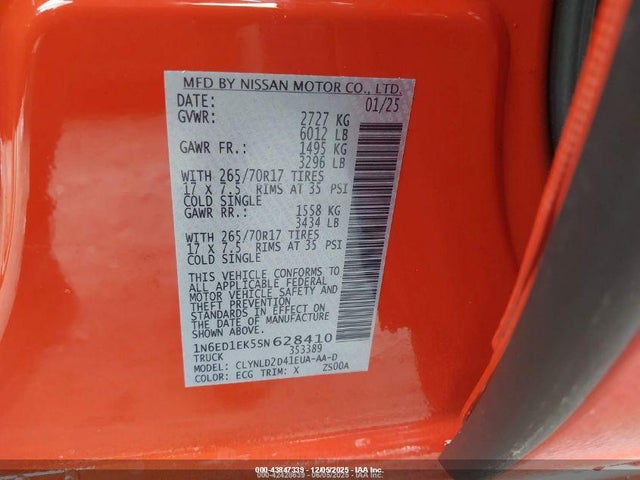 1N6ED1EK5SN628410 Nissan Frontier Pro-4x 4x4