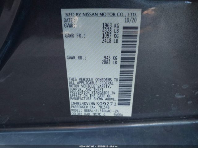 2021 NISSAN ALTIMA 1N4BL4DV2MN309271 Photo 8