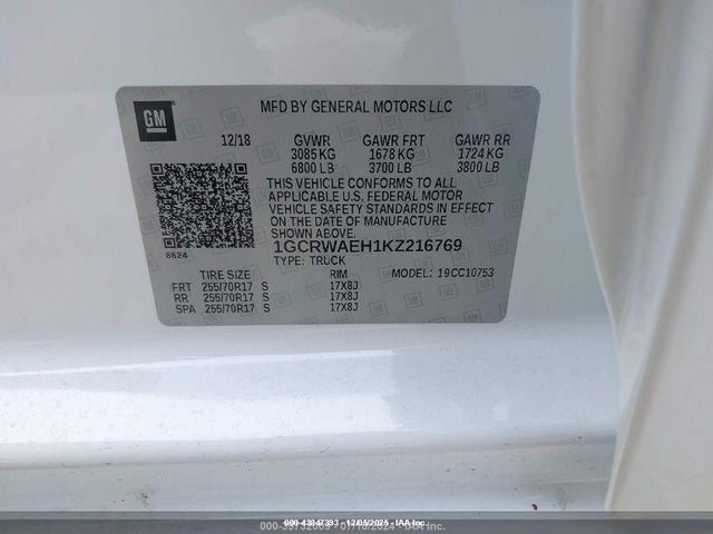 1GCRWAEH1KZ216769 Chevrolet Silverado 1500 Work Truck