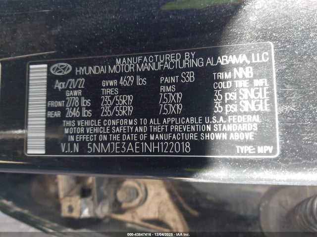 5NMJE3AE1NH122018 Hyundai Tucson Limited