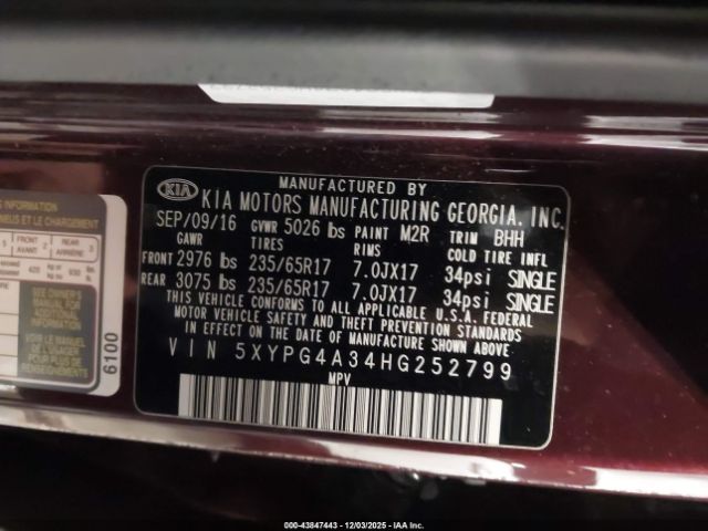 2017 KIA SORENTO 5XYPG4A34HG252799 Photo 8