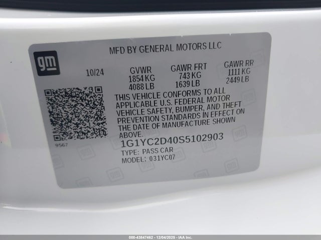 1G1YC2D40S5102903 Chevrolet Corvette Stingray Rwd 3lt