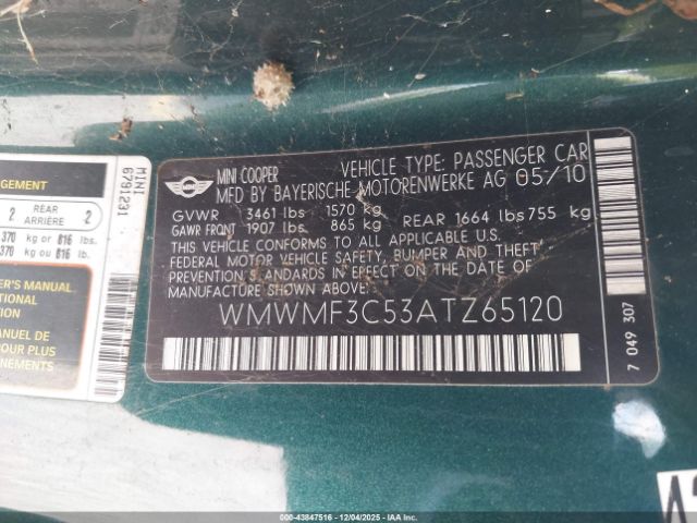 2010 MINI COOPER WMWMF3C53ATZ65120 Photo 8