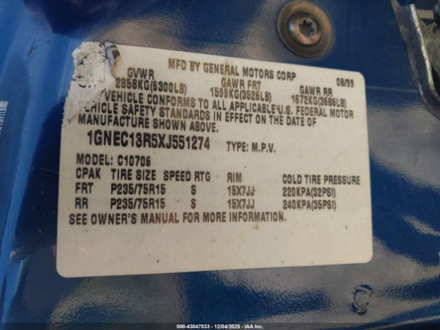1999 CHEVROLET TAHOE 1GNEC13R5XJ551274 Photo 8