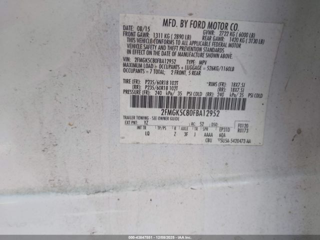 2015 FORD FLEX 2FMGK5C80FBA12952 Photo 8