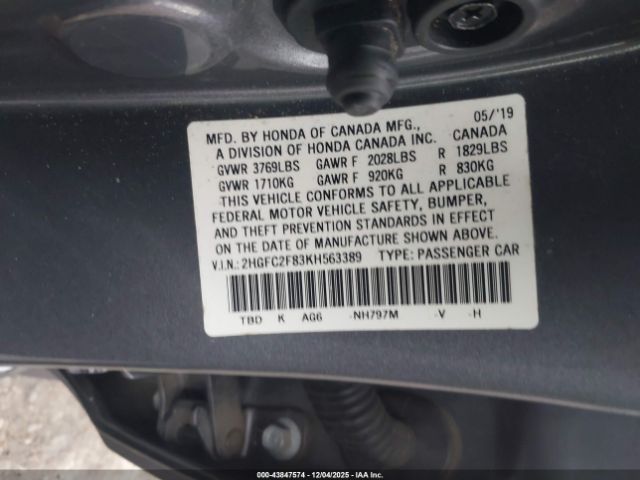 2019 HONDA CIVIC 2HGFC2F83KH563389 Photo 8