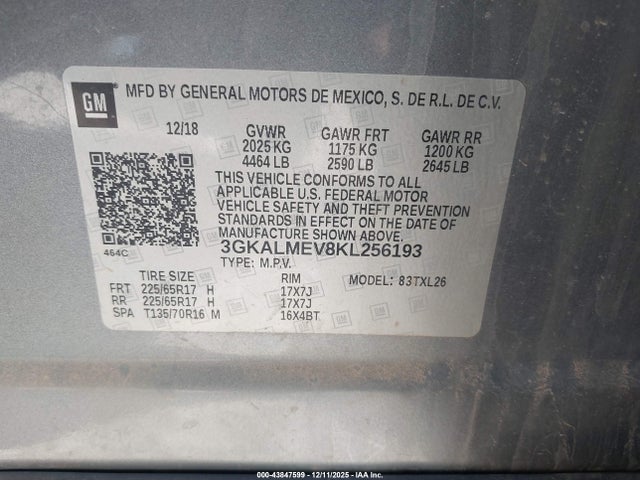 Aukcja sprzedaży 2019 Gmc Terrain Sle, vin: 3GKALMEV8KL256193, numer aukcji: 43847599